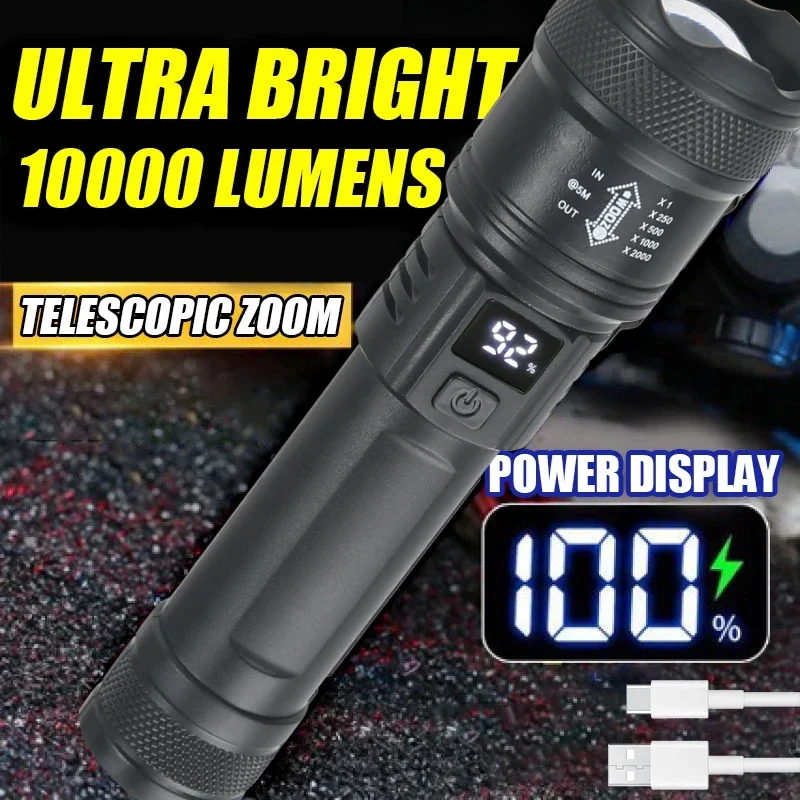 Outdoor Lighting Pole - Мощный фонарик с аккумулятором, лм, USB-перезаряжаемый